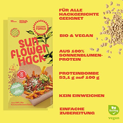 sunflowerFamily sunflowerHACK SonnenblumenHACK PUR (76g) Veganes Hack aus 100% Sonnenblumenkernen, Fleischalternative Fleischersatz Sojaalternative – Vegetarisch, Vegan, Glutenfrei, Proteinreich, Bio