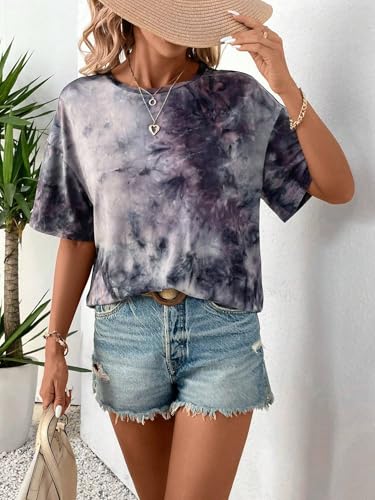 Image of Remidoo Women's Casual Oversized T Shirt Short Sleeve Graphic Tee Letter Tie Dye Shirts