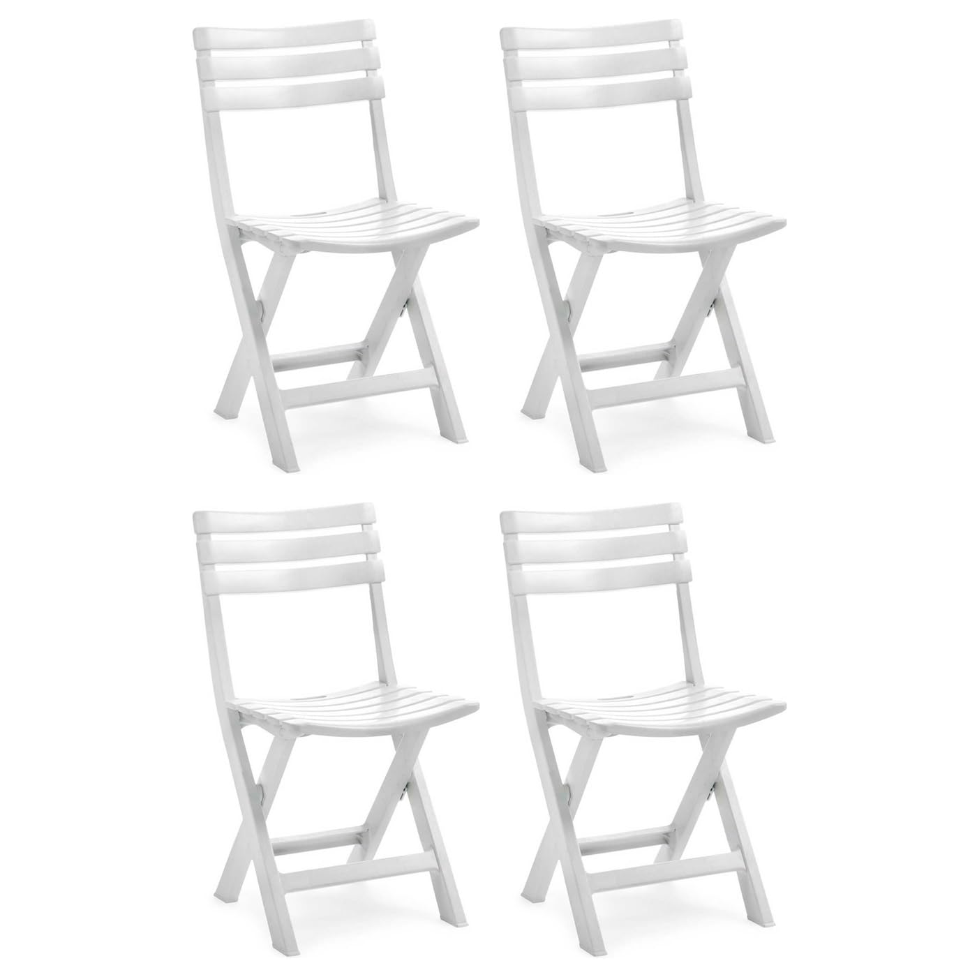 AC - Pack de 4 Sillas Plegable de plástico para Exterior, Incluye asa y reposapiés, ergonómica, cómoda, Ligera y Resistente, jardín, terraza, Patio, hogar (Blanco - 83 x 41,5 x 44 cm)