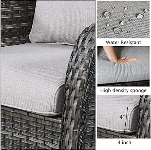 Hummuh 5 Pieces Outdoor Furniture Patio Furniture Set Wicker Outdoor Sectional Sofa With Swivel Rocking Chairs,Patio Ottomans #TOP4