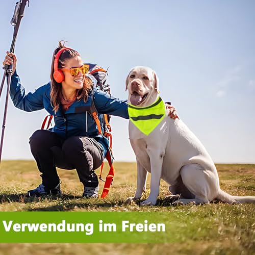 Reflektierendes Hundehalstuch, Verstellbarer Dreieckstuch für Haustiere, Sicherheit bei Nacht für Katzen und Hunde, Sicherheit Reflektierende Lätzchen, Kopftücher Hund Bandanas(L Fluorescent Grün)