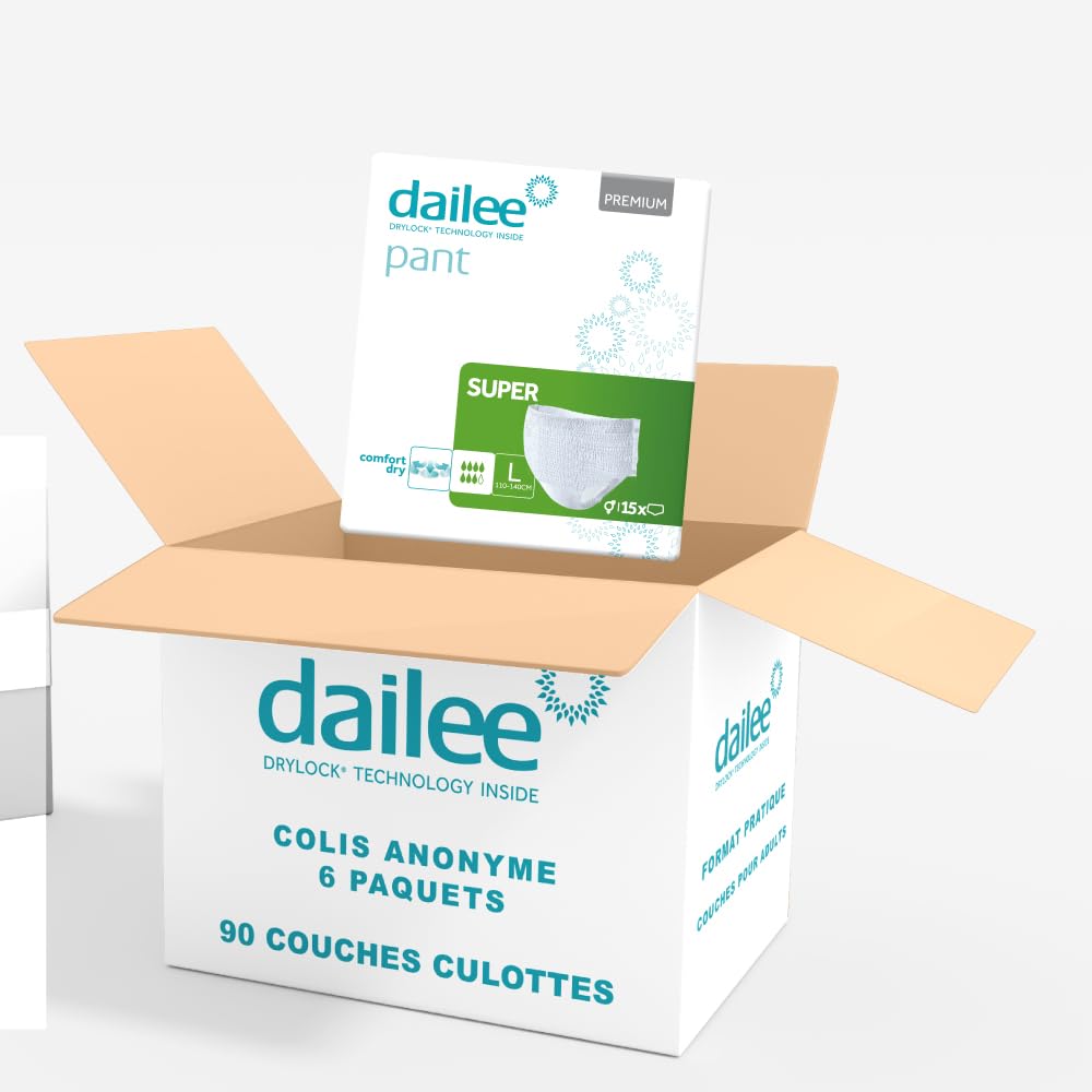 Dailee Pants Super L - 90x Couches Adultes, 6 Paquets de 15 Couche Culotte Incontinence Femme et Homme - Slip Incontinence, 90 Culotte Jetable