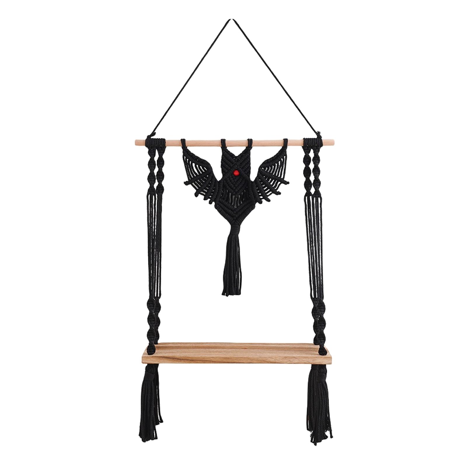 Jazuaiao Multifunctional Handwoven Bat Designs Tapestry Wall Shelves for Halloween Decoration Macrames Aesthetic Floating Rack Wall Hanging Storage Shelf