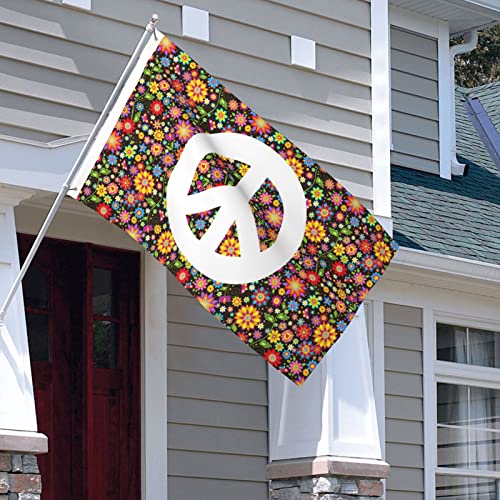 Fiokroo Hippie Peace Sign With Flowers Print Flag 3X5 Ft Outdoor Polyester Garden Flag Double Sided Banner For Yard Lawn Porch Balcony Home Decorations #TOP5