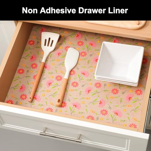 Image of Cooyes Shelf Liner - Premium Non-Adhesive Cabinet & Drawer Liner for Kitchen - Waterproof Shelf Paper with Modern Pattern - Durable EVA Cabinet Mat - Easy to Cut