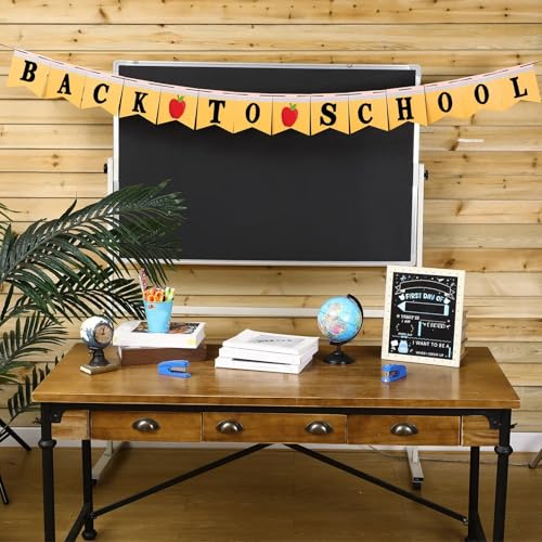 Image of Mooliwe Classroom Decor DIY Banner, Welcome Back to School Party Supply Custom Hanging Bunting Garland Kit with Letters for First Day of School Ambience Celebration Decoration(Yellow,Pencil)