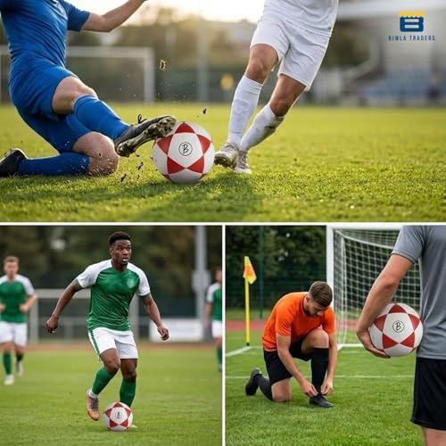 Image of Btag Football with Pump | Rubber Moulded Training & Match Ball | Suitable for All Age Groups | Outdoor Waterproof | for Ground, Grass & Turf (Red)