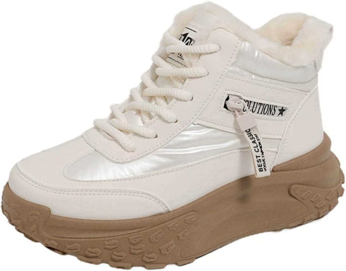 CROSSBABY Women's Winter Plus Velvet New Versatile Warm High Top Boots Winter Shoes