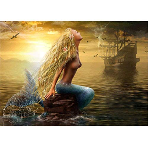 DIY 5D Diamond Painting Kit, Full Diamond Mermaid Embroidery Rhinestone Cross Stitch Arts Craft Supply for Home Wall Decor 11.8x15.8 inch