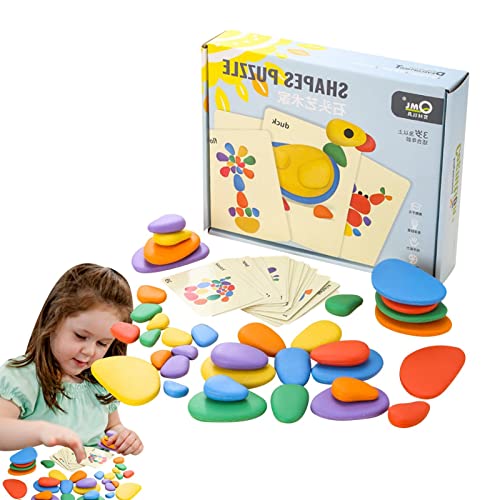 Piedras apilables de arco iris - Juego de juguetes de apilamiento de cuero STEM | Juguetes de cuero preescolares regalos de cumpleaños para 3 4 5 6 niños de 7 años, niñas, niños, niños Ximan