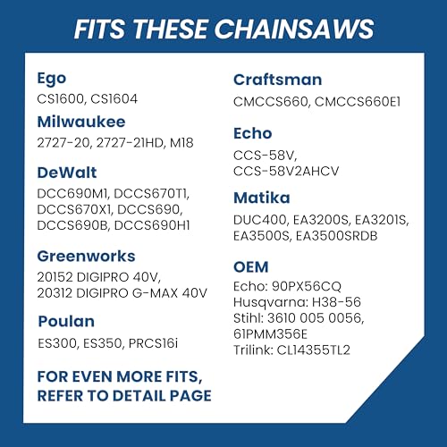 Image of 16 Inch Chainsaw Chain, 3 /8 inch LP Pitch .043 inch Gauge 56 Drive Links, Germany Steel Anti-Kickback Replacement for Milwaukee M18 2727-20, EGO CS1600, Dewalt DCCS670, 3-Pack