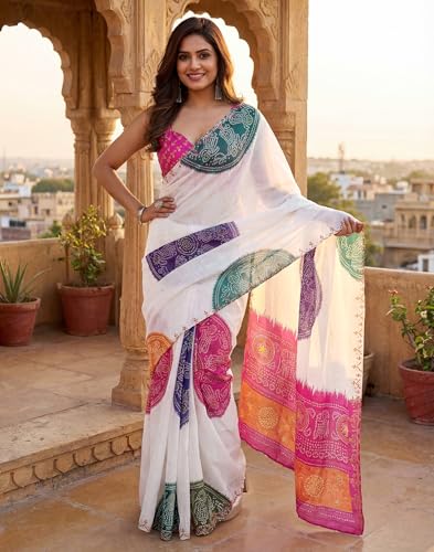 Image of SIRIL Women's Cotton Printed Ready To Wear One Minute Saree With Unstitched Blouse Piece