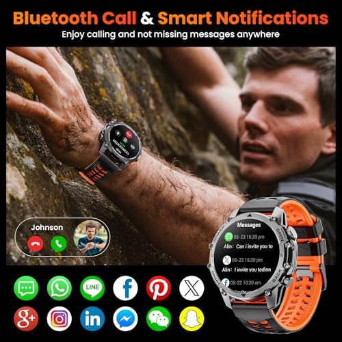 Smart Watch (Call/Notification),1.52'' Military Smart Watches for Men, Two Style Kits,Flashlight,100+Sport Modes/Heart Rate/Sleep Monitor/Pedometer, Fitness Tracker Android Phones iPhone Compatible3