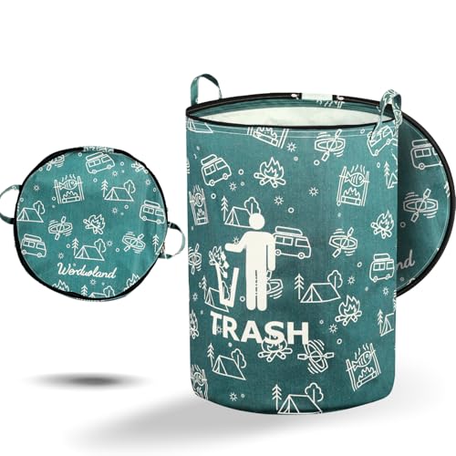 Werduoland 1 Pcs 30 Gallon Collapsible Trash Can Portable Waterproof Reusable with Zippered Lid for RVs Camping Recycling Yard Waste Leaf Bag Children Toy Bin Hiking TravelWeeds Basket