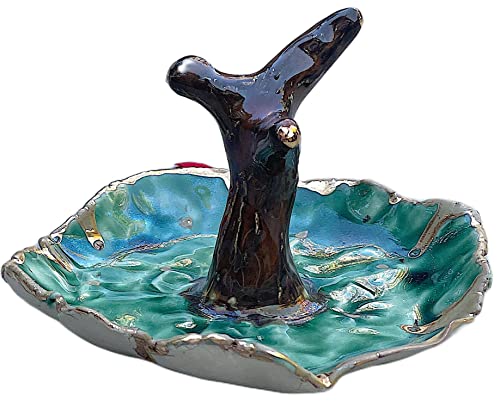 Handmade Ring Holder, Green Brown and Gold Tree Branch Ring Dish, Decorative Ceramic Jewelry Dishes, Unique Gift for Her, Mom, Daughter, Sister, Girlfriend, Wife, Bride