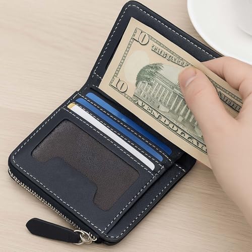 Minimalist Credit Card Holder Wallet – Slim Leather Zipper Coin Purse & Mini Card Protector (Black)3