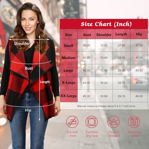 Women Buffalo Plaid Vest Casual Lapel Open Front Sleeveless Cardigan Jacket Coat with Pockets S-3XL 6