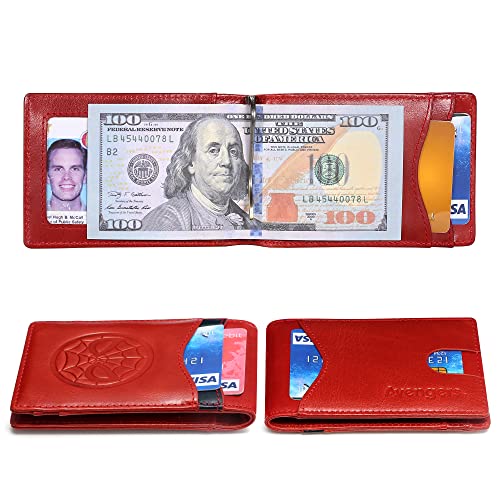 IRON SPIDER Men's wallets with Superhero character panther, RFID barrier, ultra-thin double fold leather minimalist Front Pocket Wallet（Red）3