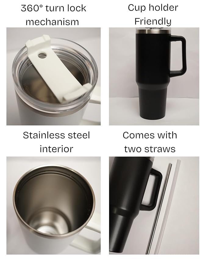 Image of 1200ML Stainless Steel Tumbler Hot and Cold with Handle and Lid and 2 Straws, Double Insulated Cup Leak Proof Mug Cupholder for Gym, Travelling (Italian)