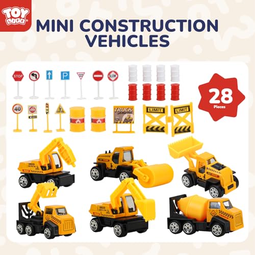 Image of TOY Life 28 PCS Construction Toys for boy Age 3-5, Small Construction Vehicles, Sandbox Toy for Boys, Small Construction Car Truck Excavator Party Favors Gifts for Boys