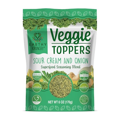Earthy Krunchy Veggie Toppers Organic Sour Cream and Onion Seasoning – Vegan Popcorn Seasoning & Potato Topper – Plant Based Protein Meal Prep Spice – Low Sodium, No Sugar Vegetable Seasoning Dip Mix – 6 oz Bag