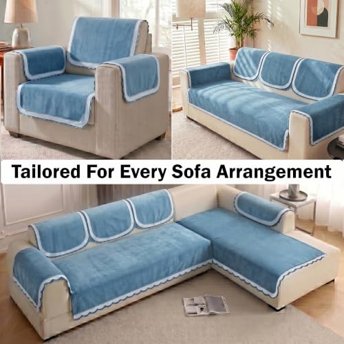 Image of Story@Home Sofa Cover 6 Seater Fully Covered | Sofa Covers 3 Seater and 2 Seater and Single Sofa Cover - 3+2+1 Sofa Set Cover Configuration | Sofa Mat with Sofa Back Covers & ArmRest - Shades of Blue