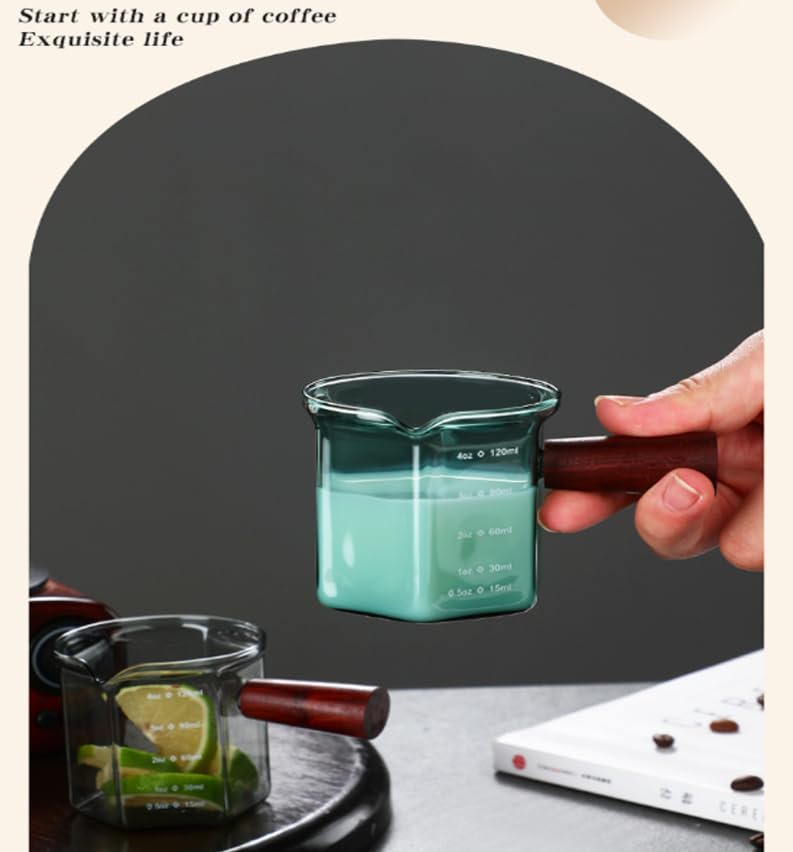 Vaso medidor espresso 120ml doble pico con mango madera miniatura 5
