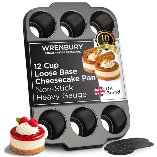 Wrenbury Pro Mini Cheesecake Pan - Nonstick Carbon Steel, Removable Bottom, 12 Cup, 3-Inch, Easy Clean, PFOA-Free