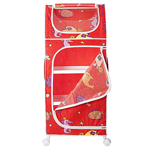 Image of Little One's 4 Plastic Shelves Baby Wardrobe /Toy Organizer | Aquatic Red | Tb4 /Fr, 109 Cm, 46 Cm, 31 Cm
