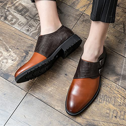 Formal Shoes for Men Slip On Two Tone Double Monk Strap Vegan Leather Block Heel Slip Resistant Low Top Walking3
