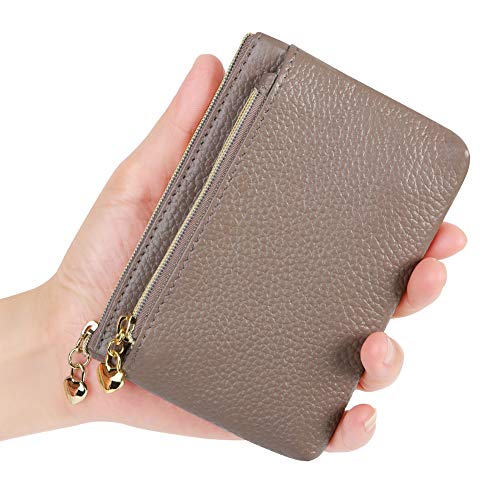 Image of Women's Genuine Leather Coin Purse Zipper Pocket Size Pouch Change Wallet, GreyPurple, One Size, Compact