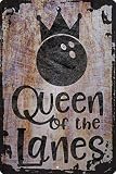OS Gear Funny Large Wall Metal Sign Queen Of The Lanes Crown Bowling Ball Team Game Wall Art Decor F