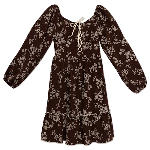 Speechless Girls' Long Sleeve Floral Print Lace-up Flounce Hem Dress2