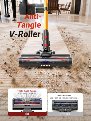 Image of CHEBIO Cordless Vacuum Cleaner, 550W /45Kpa Vacuum Cleaners for Home, Self-Standing&Anti-Tangle, 65Mins Stick Vacuum with LED Display, 8 in 1 Lightweight Vacuums for Hard Floor /Carpet /Pet Hair
