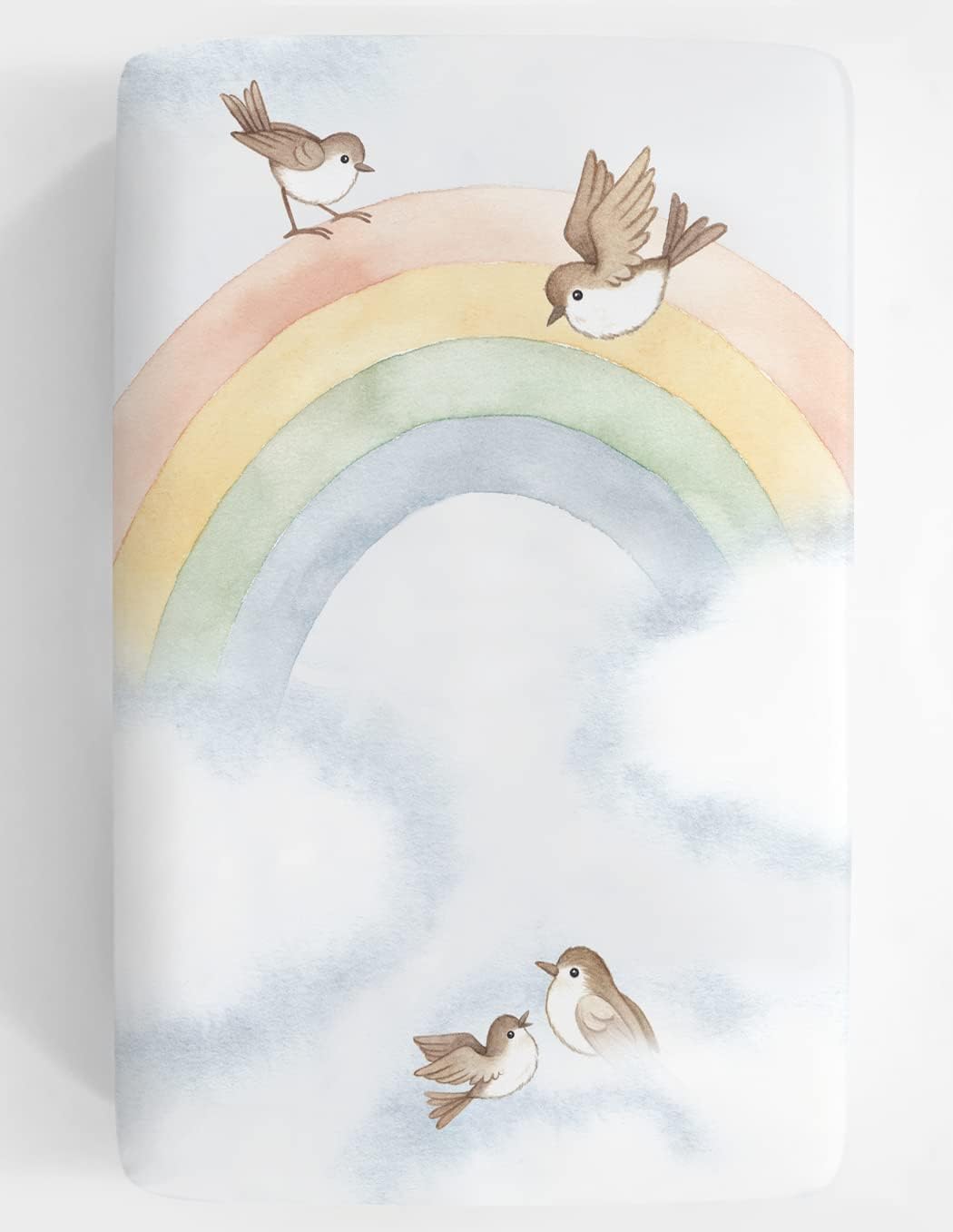 Mini Crib Sheet, Pack n Play or Playard Crib Sheet by Rookie Humans: 100% Cotton Sateen. Use as a Photo Background for Your Baby Pictures. Fits Mini Crib Size (38x24 inches) (Rainbow & Birds).