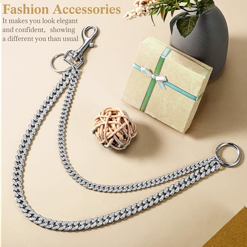 Batiyeer Rhinestone Wallet Chain Bling Metal for Men Women Motorcycle Pants Jeans Punk Silver Multilayer Chain with Keyring3