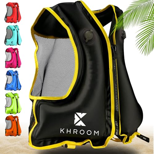 Khroom Inflatable Snorkel Vest for Adults and Teenagers | 60'-75' Height | 90-220 lbs | V2 2025 Model | Buoyancy Jacket for Snorkeling and SUP - Snorkel Vest, Buoyancy Aid (V2 Black)