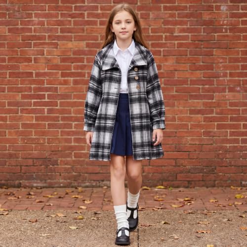 Image of GRACE KARIN Girls Dress Coat Kids Wool Lapel Long Button Jackets Fall Winter Outerwear Peacoat with Pockets 5-12Y