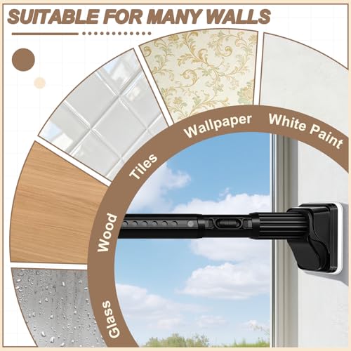 Image of YNL Tension Curtain Rod No Drilling, 41-122 Inch Long Heavy Duty Shower Curtain Rod, One-Click Adjustable Tension Rods for Bathroom /Patio /Window, Outdoor Rods, Renter Friendly, Non-Slip, Black