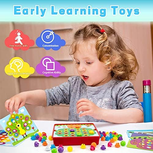 Kunmark Button Art Color Matching Mushrooms Nails Mosaic Pegboard Puzzle Games with 10 Templates, Fine Motor Skills Toys Preschool Educational Learning Toys Gift for Boys and Girls 6 51UFewMDBVL. AC