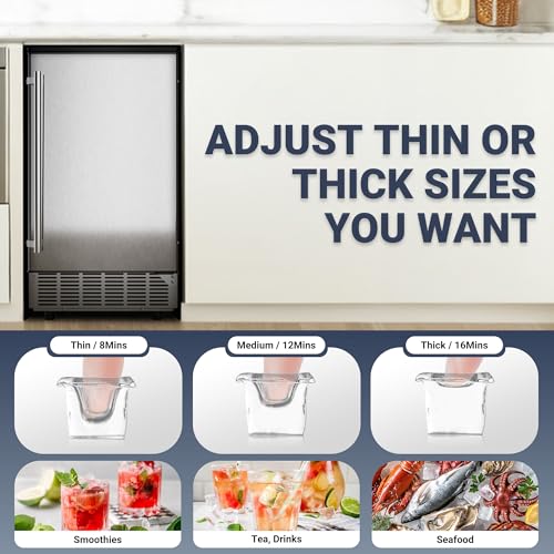 Image of ICYGLEE Commercial Under Counter Ice Maker Machine with Drain Pump, 100Lbs /Day with 24lbs Storage, Auto-Cleaning, 24H Timer, Built-in Freestanding Ice Maker for Home /Commercial & Home Use. (Steel)