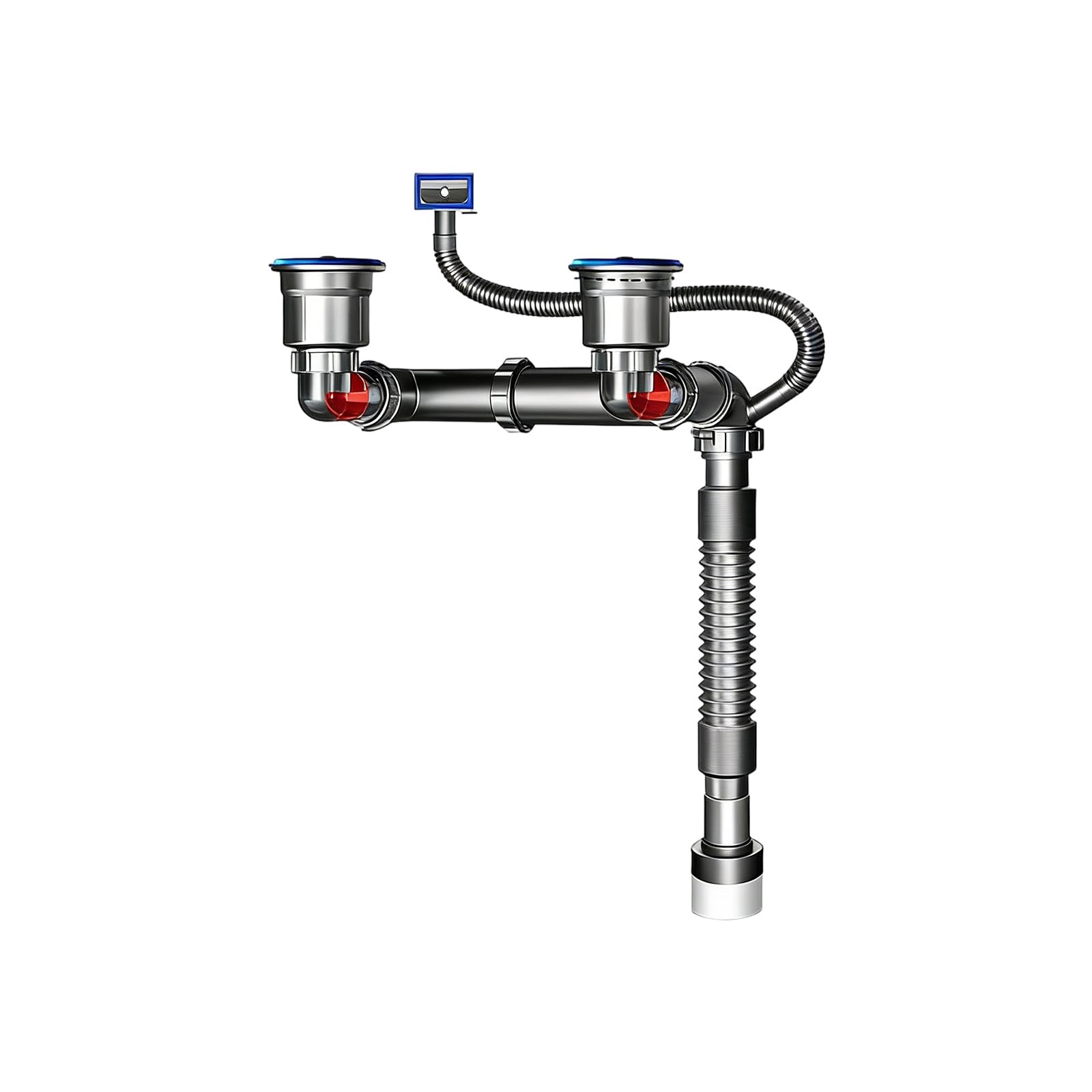 Pangboer Elbow Strong Steel Kitchen Sink Drain Pipe Set Double Slot Designs Drainages For Smooth Water Disposal & Leak Double Bowl Drain Set