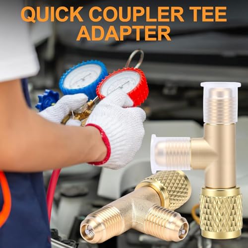 Adaptador Tee Acoplador Rápido Latón 1/4 pulg Valv R22 R12 R134 miniatura 3
