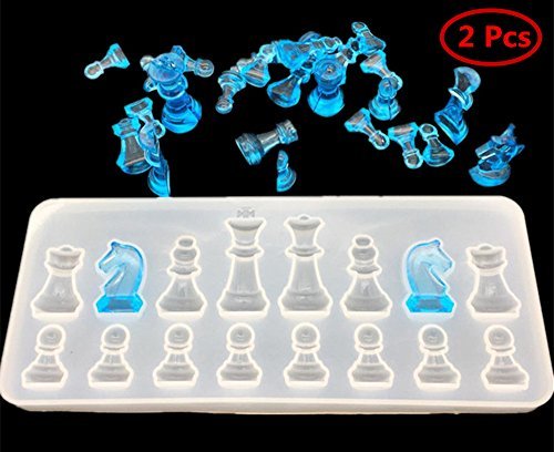 Resin Casting Molds Set by Garloy,2Pcs 3D Chess Clear Silicone Mold for Making Polymer Clay, Crafting, Resin Epoxy