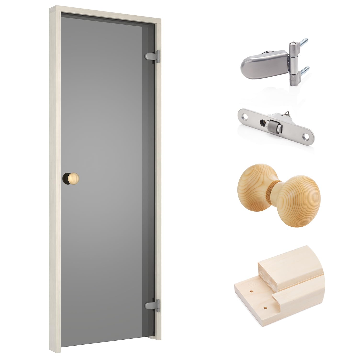 Porta sauna Sauflex ESSENTIAL – Vetro di sicurezza ESG 8 mm, telaio in legno laminato, montaggio a destra/sinistra (Grigio/Betulla, 70x200)