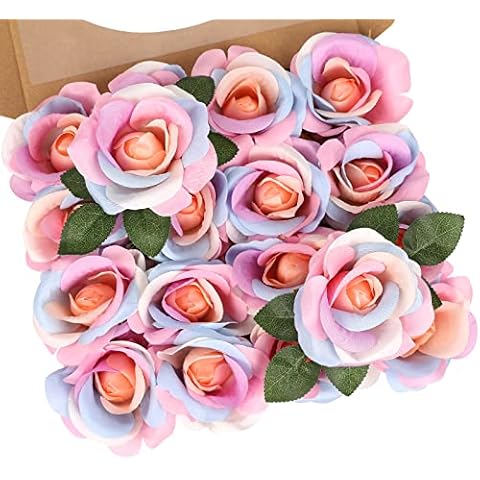 N&T NIETING 20Pcs Artificial Silk Flowers, Real Touch Artificial Roses for DIY Wedding Bouquet Baby Shower Party Floral Arrangements Home Decoration Cover