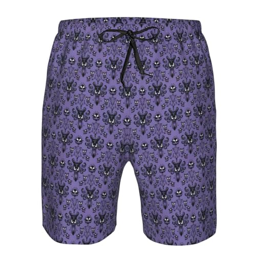 Haunted Mansion Print Men's Swim Trunks | Quick Dry Drawstring Beach Shorts4
