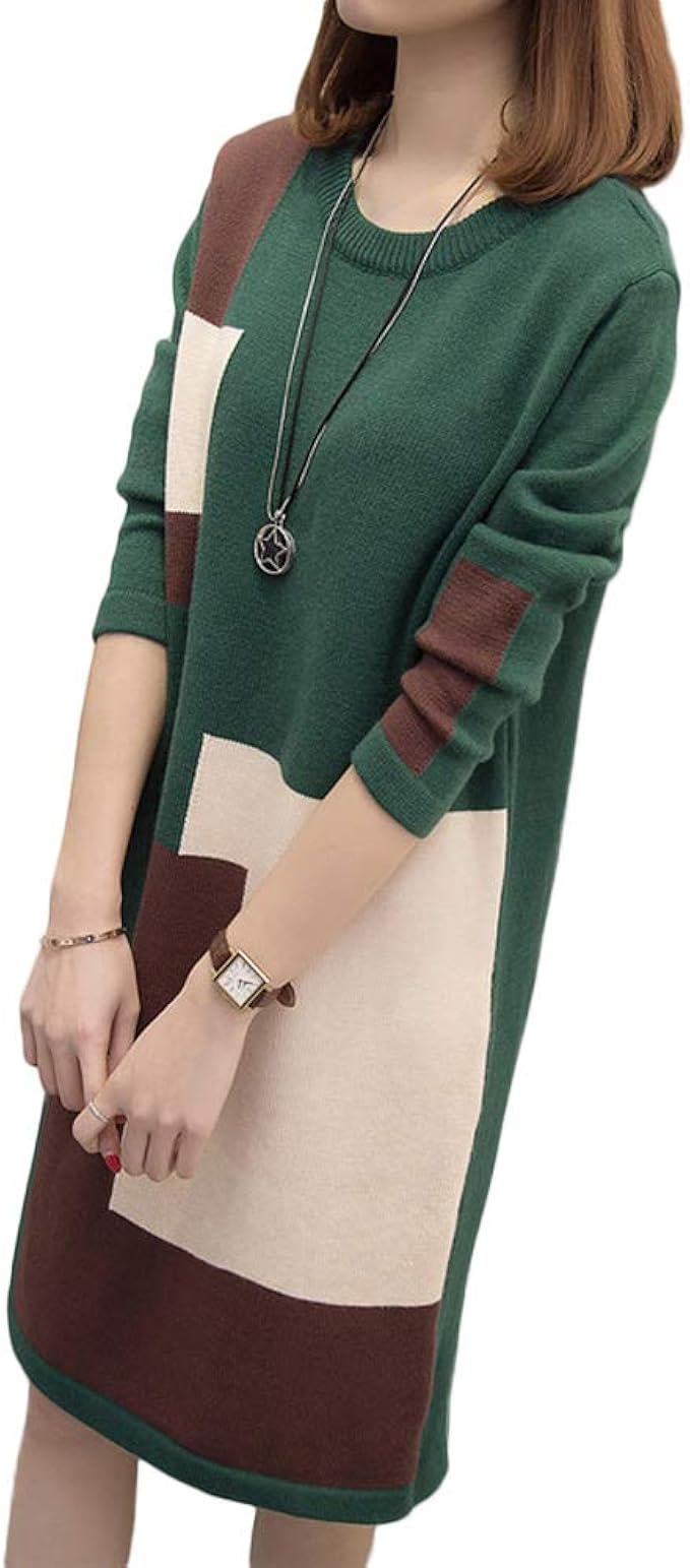 Amazon Co Jp ニットワンピース レディース セーター ワンピース 秋冬 トップス 長袖 チュニック クルーネック カジュアル ゆったり スプライス 体型カバー 大きいサイズ 膝丈 セーターワンピース 服 ファッション小物 Amazon Co Jp ニットワンピース レディース セーター ワンピース 秋冬 トップス 長袖 チュニック クルーネック カジュアル ゆったり スプライス 体型カバー 大きいサイズ 膝丈 セーターワンピース 服 ファッション小物