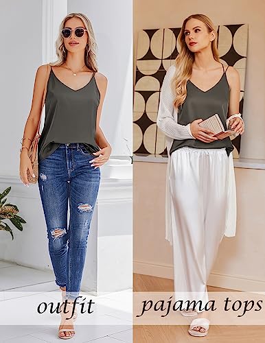 Image of Ekouaer Womens 2-Pack Silk Satin Camisole Tank Top V Neck Sexy Cross Back Spaghetti Strap Cami Sleeveless Lounge Tops S-XXL