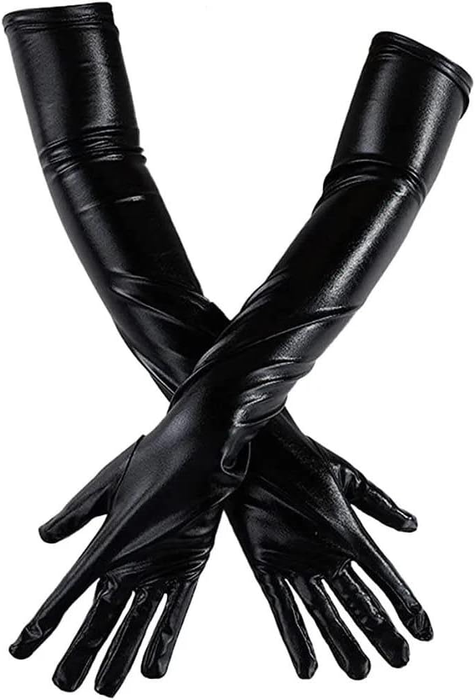 Women Long Sexy Patent Leather Gloves Cosplay Clothing Accessories For Dance Performance